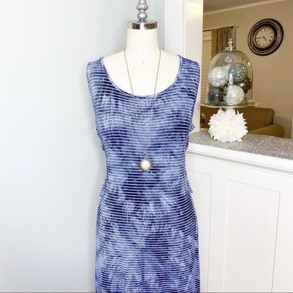 Chico's Blue Tie Dye Striped Nautical Sundress Sleeveless Maxi Dress 4 Small - Picture 3 of 11